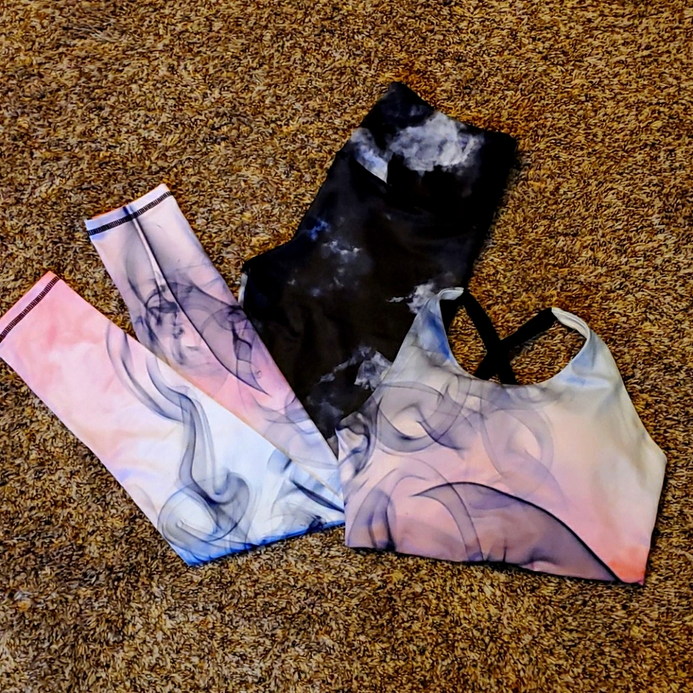 Black-Pink Gradient leggings & sports bra